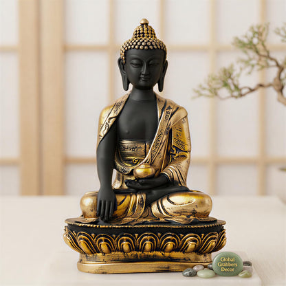 New Limited Edition Meditating Sitting Buddha Idol Statue showpiece Home Decor Decoration Items for Living Room and Gifts (Golden3 Black-BS1)