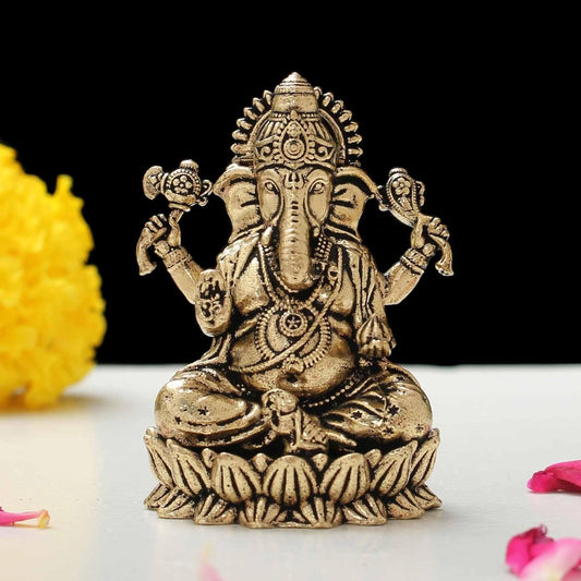 Hindu God Statue Ganpati Ganesh Idol Figurine Decoration and Pooja Gifting Purpose Sculpture for Home Office (40gm), Religious