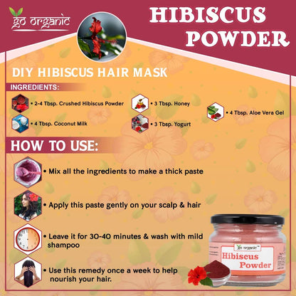 Go Organic Pure & Natural Hibiscus Flower Powder for Face Packs and Hair Growth&Care