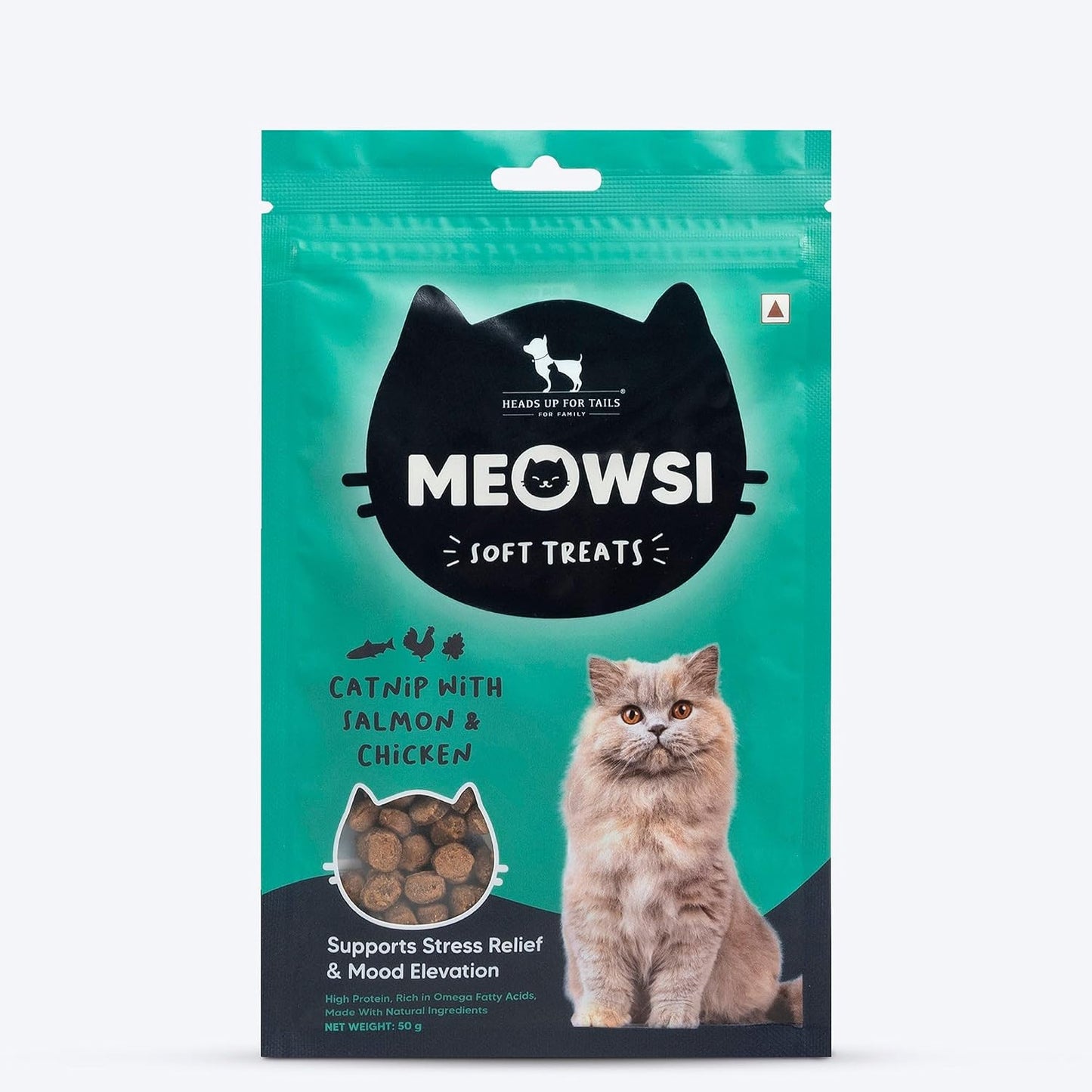Meowsi by HUFT Soft Cat Treats - Catnip with Salmon & Chicken - 50 gm | Treats for Kittens & Adult Cats | for Persian Cats & All Breeds | Supports Digestion