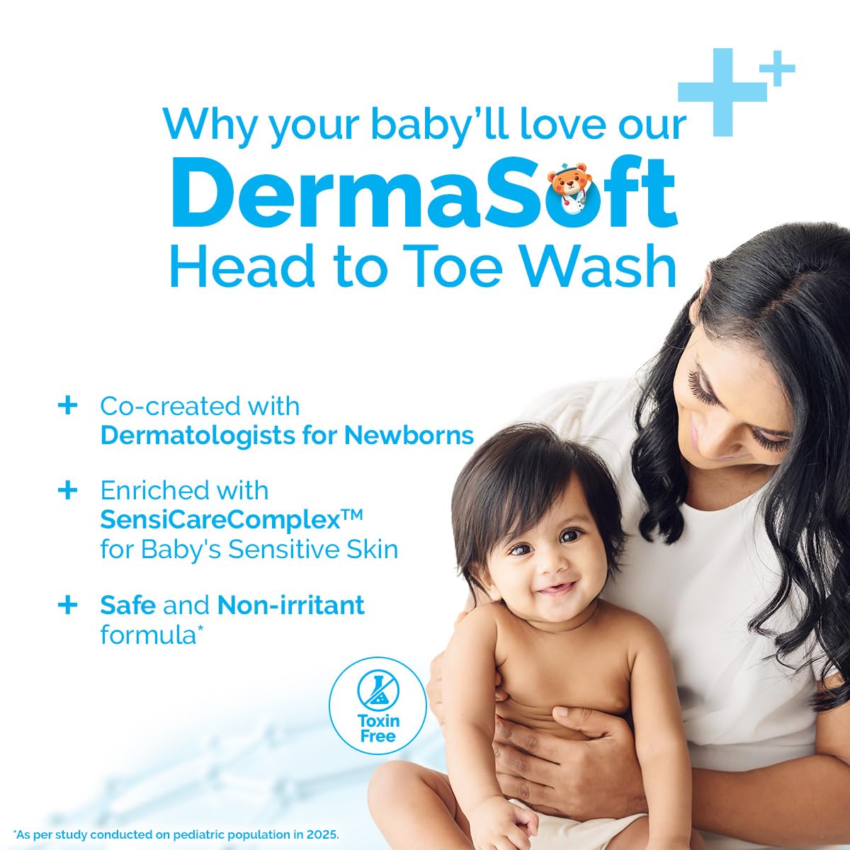 Mamaearth Baby DermaSoft Head to Toe Wash with SensiCareComplex™ for Baby's Sensitive Skin - 250 ml | Co-created with Dermatologists for Newborns | Enriched with SensiCareComplexTM for Baby's Sensitive Skin | Safe and Non-irritant formula*