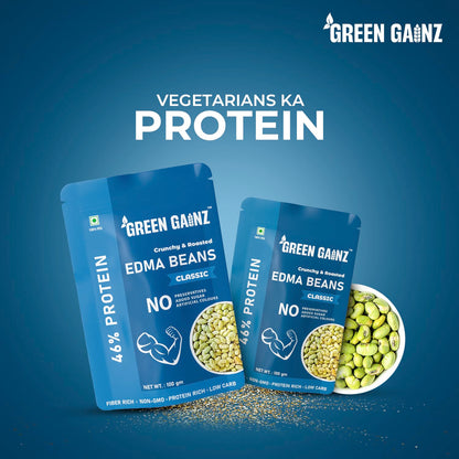 Green Gainz Roasted Edamame Classic Flavour – 100gm | 100% Veg High Protein Snack | No Added Sugar | Non-GMO | Rich in Fiber | No Gluten