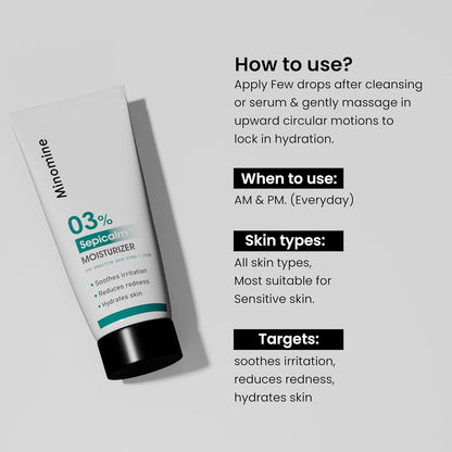 Minomine skincare product with usage instructions on a gray background