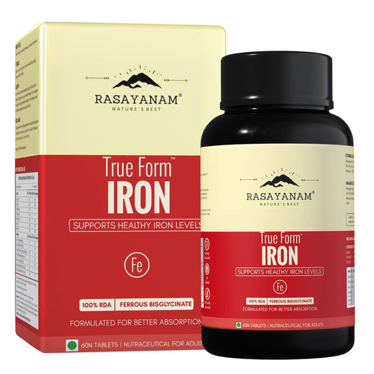 Rasayanam True Form Iron supplement packaging on a white background