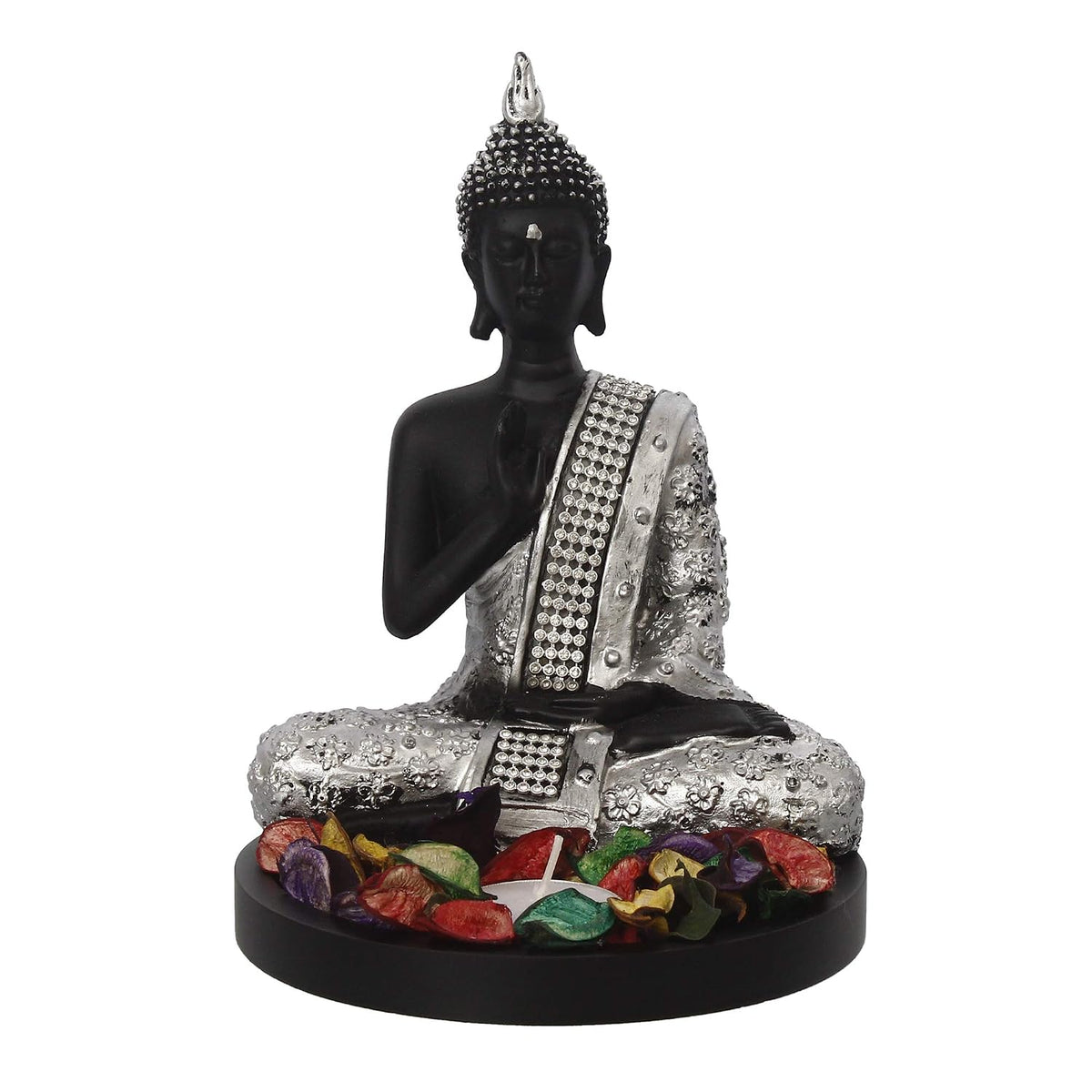 Handcrafted Meditating Lord Buddha Polyresin Idol (15 cm x 7.5 cm x 20 cm, Silver)