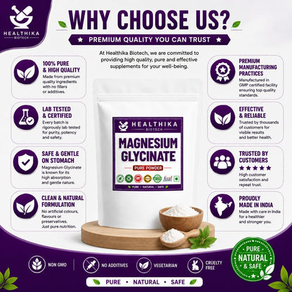 HEALTHIKA BIOTECH Magnesium Glycinate Powder | Magnesium Bisglycinate Powder | Dietary Supplement for Daily Use, 100g