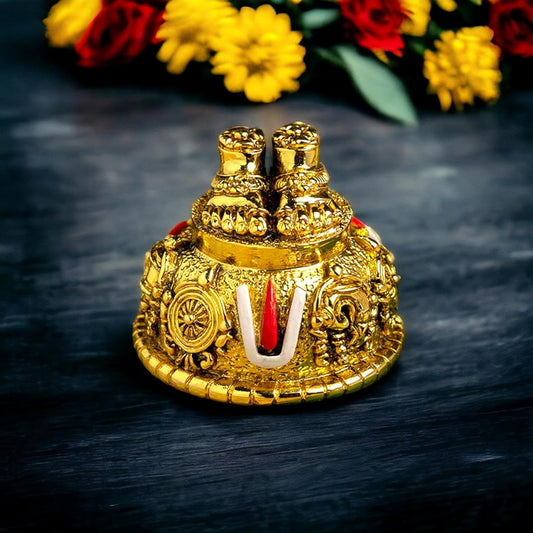 S2S Gold Art India Lord Balaji Charan Paduka 24kt Gold Matte Finish 2 Inch | Vishnu Paduka with Shanku Chakra Namam for Pooja Room, Car & Gifting