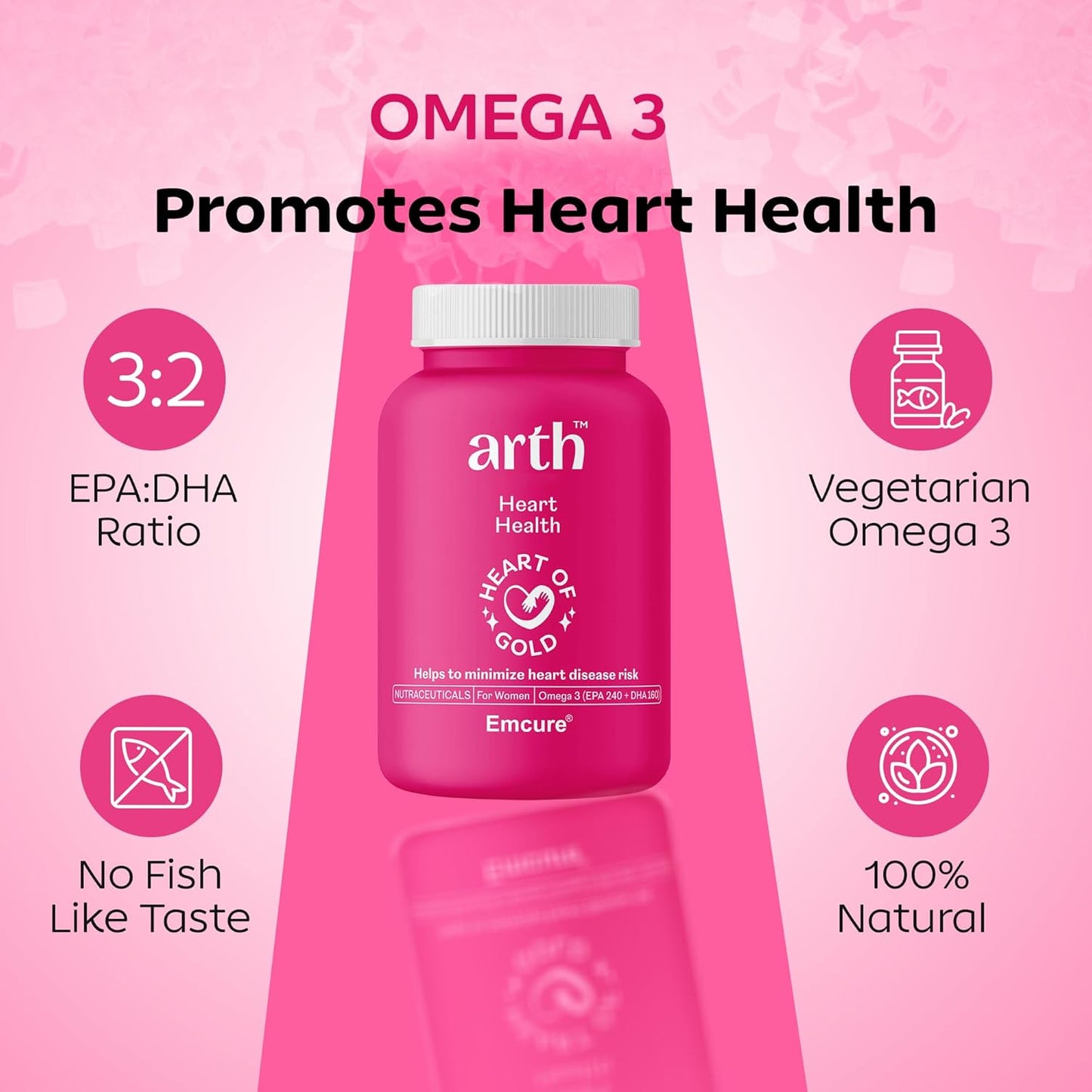 Arth Heart Health | Promotes good heart health, Supports Cardiovascular health, Manages Cholestrol levels | Omega 3's anti-inflammatory properties help to maintain heart health, immunity, skin and bone health (30 Capsules)