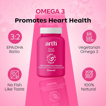 Arth Heart Health | Promotes good heart health, Supports Cardiovascular health, Manages Cholestrol levels | Omega 3's anti-inflammatory properties help to maintain heart health, immunity, skin and bone health (30 Capsules)