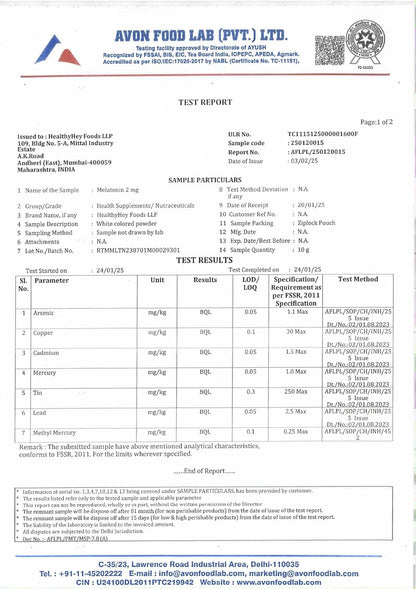 Avon Ford Lab test report with various parameters and results.