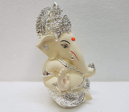 Gold Art Indiagold And Silver Plated Ganesha Idol Silver Chandan Ganesh Idol For Car Dashboard Ganesha Murti Ganpati Idol For Home Decor Puja Lord Ganesh Statue Gift For Office Desk Puja Room Figurine