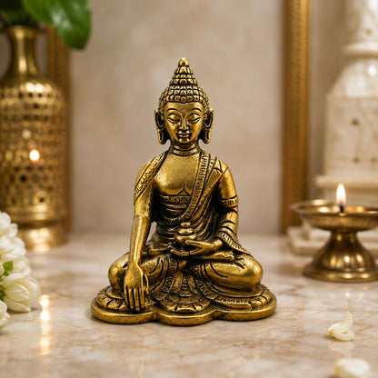 Handcrafted Brass Buddha Statue for Home Decor | Meditation Buddha Idol | Spiritual Decorative Showpiece for Puja Room, Office & Living Room | Height 3.8 Inch, Length 3 Inch, Width 2 Inch