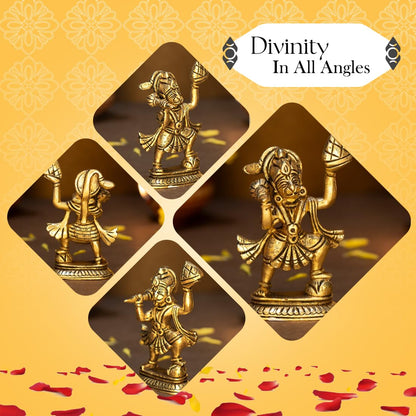 100% Pure Brass Hanuman Ji Murti for Home Puja (Size: 8.4 cm) | Lord Hanuman Idol for Desk, Car and Home Decor | Balaji Idol | Bajrangbali Murti | Bahubali Hanuman Idol