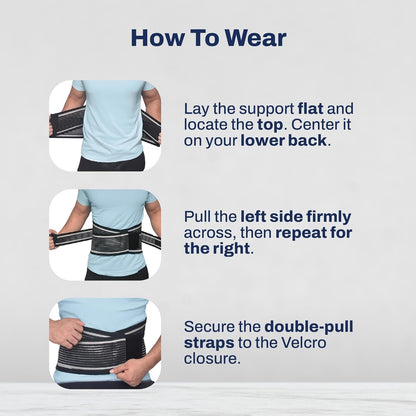 three60+ Back Pain Relief Belt | Waist Belt for Back Pain for Woman & Men | Lumbar Support with Adjustable Strap to Improve Posture, Spine Alignment | Size M - (32-36 Inch) | 1 Unit