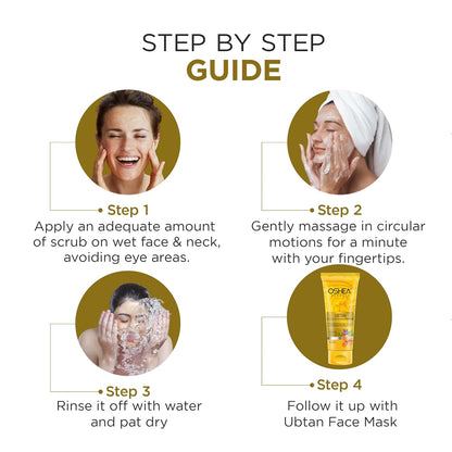 Oshea Herbals Ubtan Glowing & Tan Removing Face Scrub for All Skin Types | Lightens Skin Tone, Removes Dead Cells & Tan with Deep Exfoliate | Enriched with Turmeric & Saffron Extracts 100g
