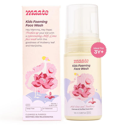 Maate Kids Foaming Face Wash (100 ml) | With Ayurvedic Herbs Holy Lotus & Mulberry | Cleanses & Purifies Facial Skin | Baby Face Wash 3-12 Years | Nourish All Skin Type, pH Balanced