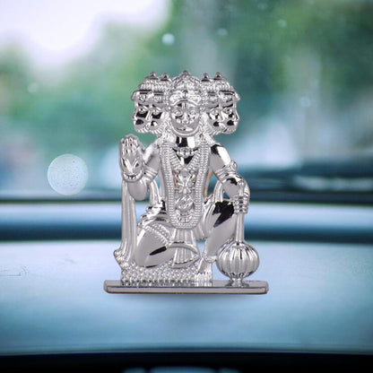 Shree Panchmukhi Hanuman Ji Idol for Car Dashboard – Silver Finish Bajrangbali Murti Divine Protection Symbol for Car & Temple (S973-SLVR)