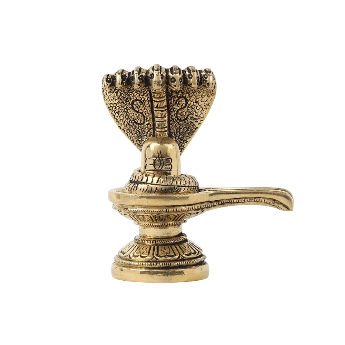 Brass Shivling Idol | Handcrafted Servdharm Shivling for Home Temple & Pooja Room (Design06: L7 x W4 x H8 cm)