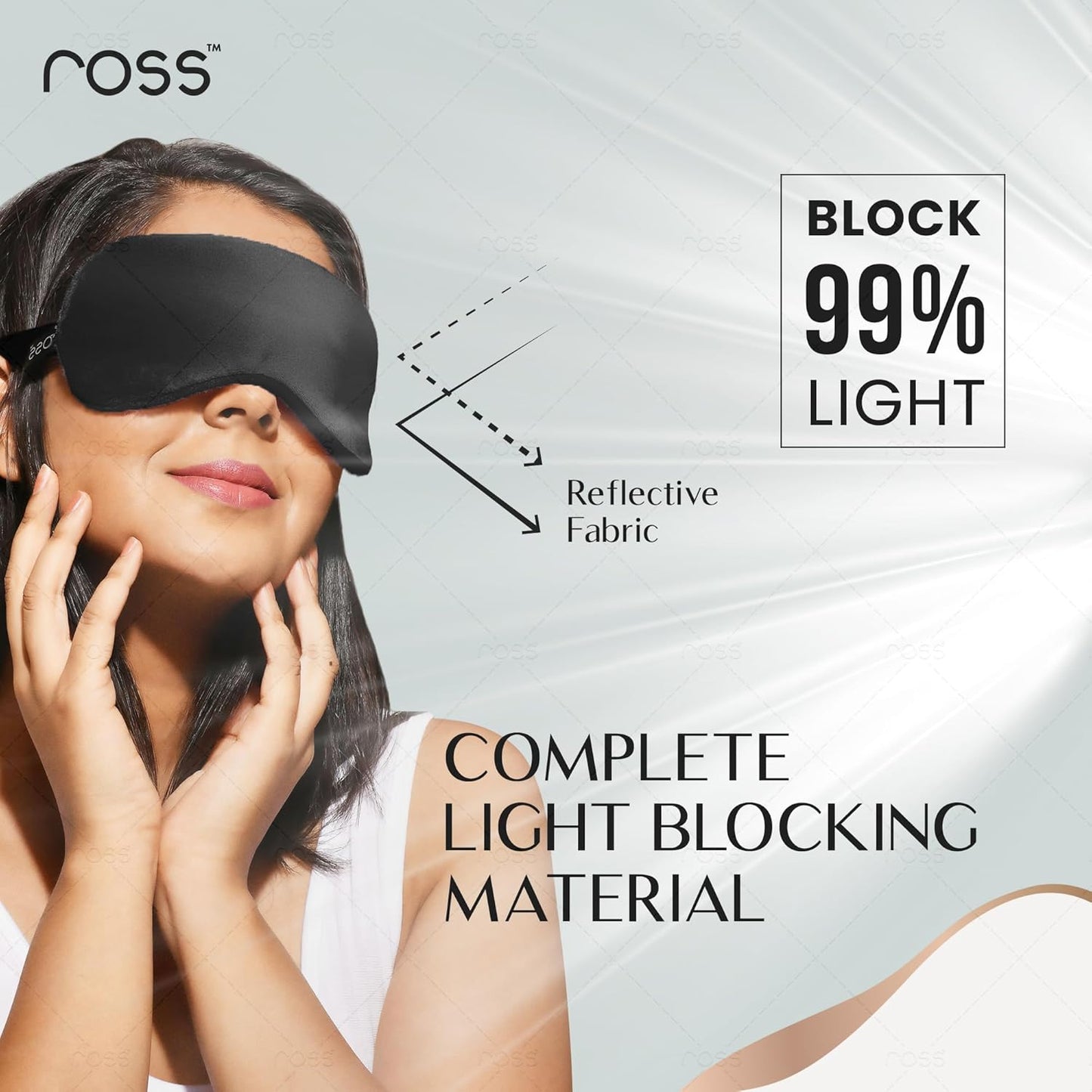 Ross Breathable Fabric Sleep Eye Mask – Ultra-Soft, Smooth & Cozy with Adjustable Strap for Ultimate Comfort, Light Blocking & Deep Sleep – Perfect for Travel, Meditation, Naps, Relaxation & Stress Relief - Black