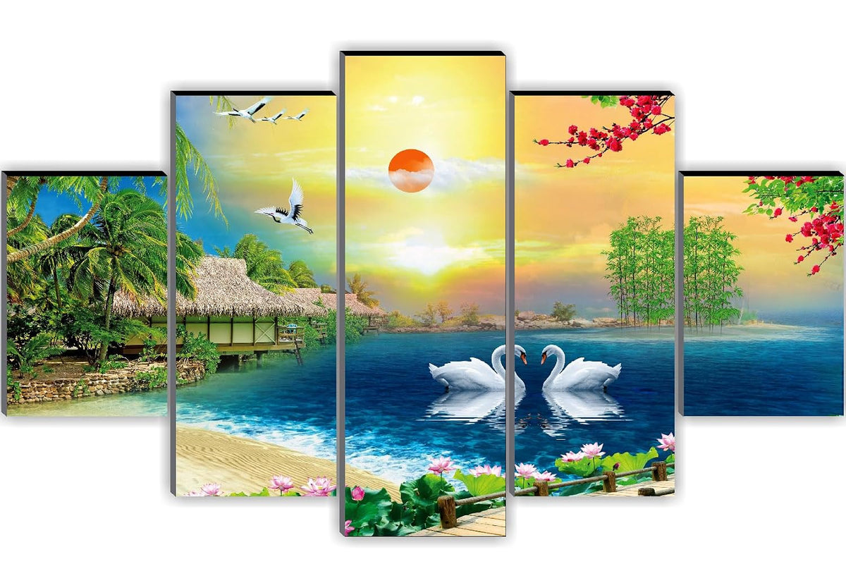 paintings modern art Paintings for Living Room | Painting for Wall Decoration | 3D Wall Art for Bedroom | modern art Wall Painting Set of 5 (127 x 76 cms) SANFBL32282A