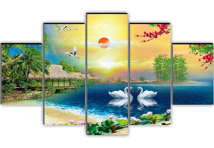 paintings modern art Paintings for Living Room | Painting for Wall Decoration | 3D Wall Art for Bedroom | modern art Wall Painting Set of 5 (127 x 76 cms) SANFBL32282A