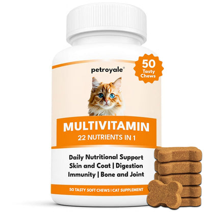 Petroyale Multivitamin Chews for Cats - Cat Multivitamin Tablets - Cat Health Supplement - Daily Supplements for Cats - for Growth, Energy, Strength, Fur & Immunity - 50 chew