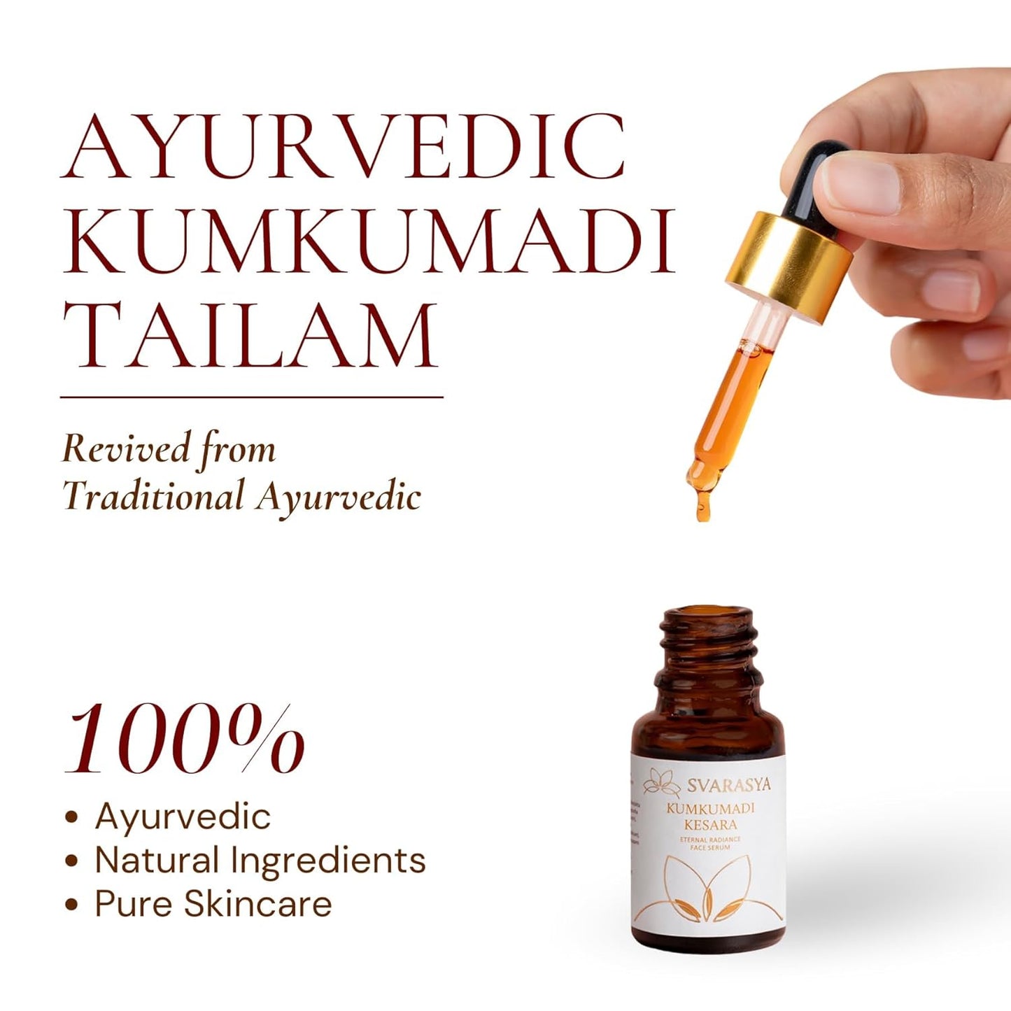 Svarasya Kumkumadi Tailam Face Oil - 12ml Ayurvedic Kumkumadi Oil with Saffron & Sandalwood - Helps Reduce Signs of Aging | For Radiant Skin | For Men & Women | All Skin Types