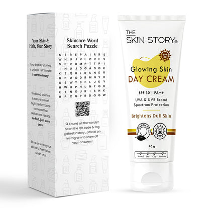 The Skin Story Glowing Skin Day Cream with SPF 30 Sunscreen | Nourish, Brighten, and Protect Dull Skin | Lightweight, Non-Greasy Formula for Daily Radiance | UVA/UVB Protection for Healthy | 40g