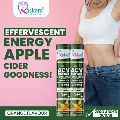 ACV Moringa 5 in 1 formula Effervescent Tablets | 15 Tablets, Pack Of 1 | With L-Carnitine Pomegranate & Cinnamon | Supports Fat Burn | Weight Loss Drink for Women, Men