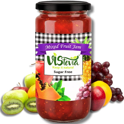 VIStevia Sugar Free Mixed Fruit Jam (220g) | Diabetic & Keto Friendly | Sweetened with Stevia and Erythritol | 100% natural | More than 60% whole fruit | Tastes delicious