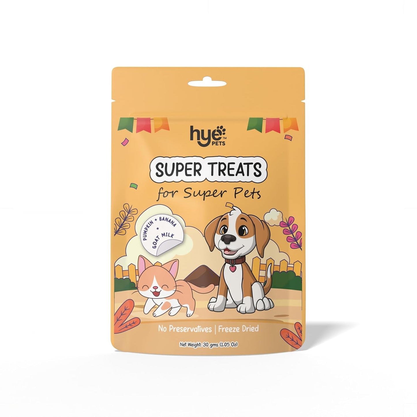 HYE Pets Super Treats for Super Pets – Freeze Dried Treats Made with Goat Milk, Pumpkin & Banana | 30g