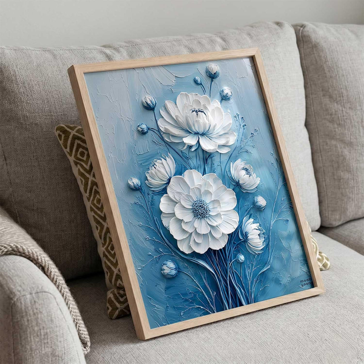 Aesthetic Flower Art Painting with Frame | Floral Wall Painting With Frame | Textured Digital Reprint For Home Decor Living Room Bedroom Wall Decor Set of 1 Size (13X17 INCH)