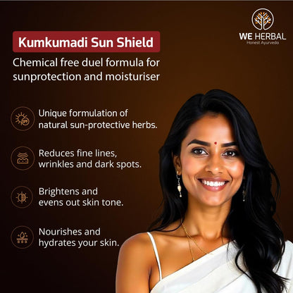 Kumkumadi Sunscreen 50gm, Ayurvedic Sun Shield with Saffron, Aloe Vera & Licorice, Sun Protection Without White Cast, Non Greasy, No Chemicals or Fragrance