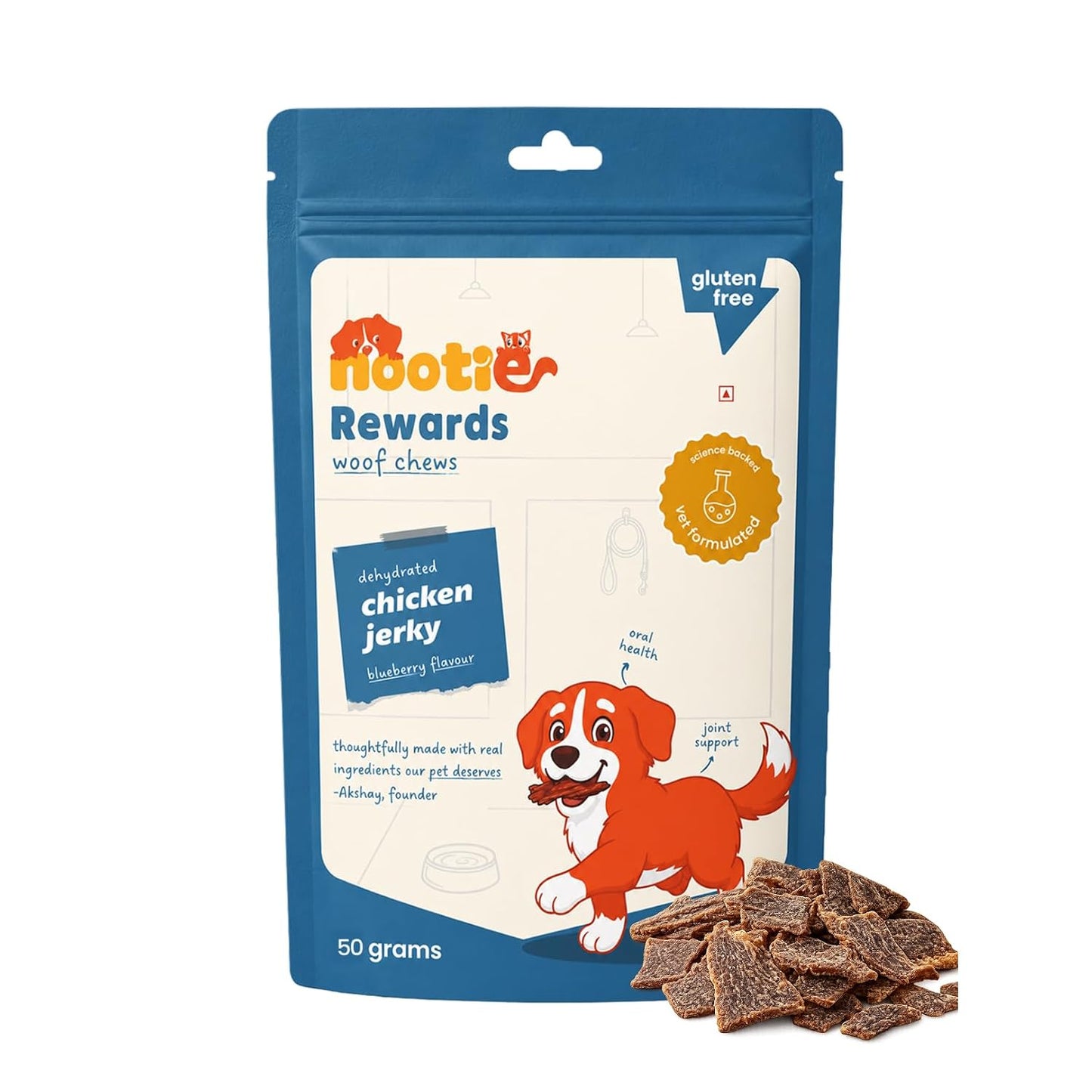 Nootie Happy Chews – Dehydrated Chicken Jerky Blueberry Dog Treats (50g) | All-Natural, Grain-Free Protein Snack