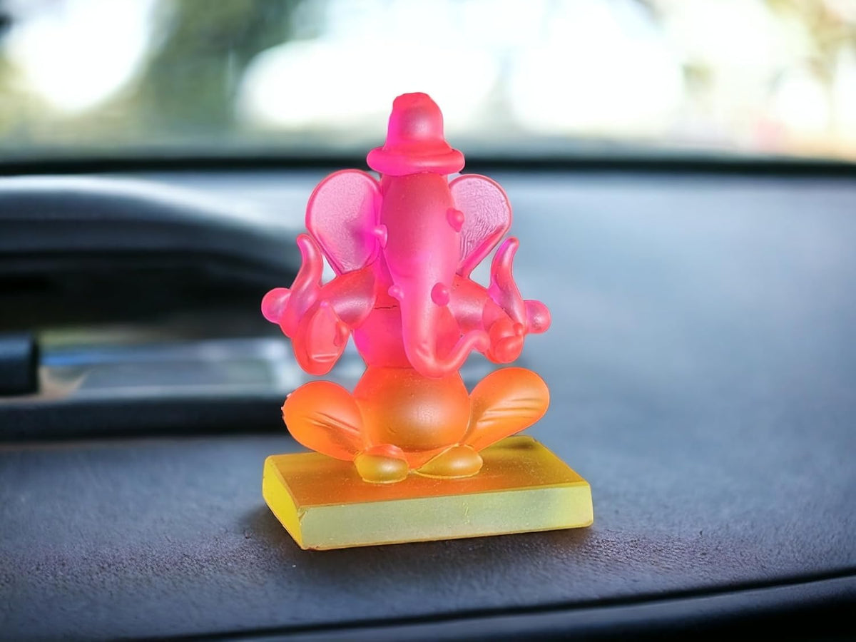 Ganesha Idol for Car Dashboard | Beautiful Ganesh Murti for Home Temple | Ganpati Figurine Statue Showpiece Sculpture for Office Desk (Pink-Orange)