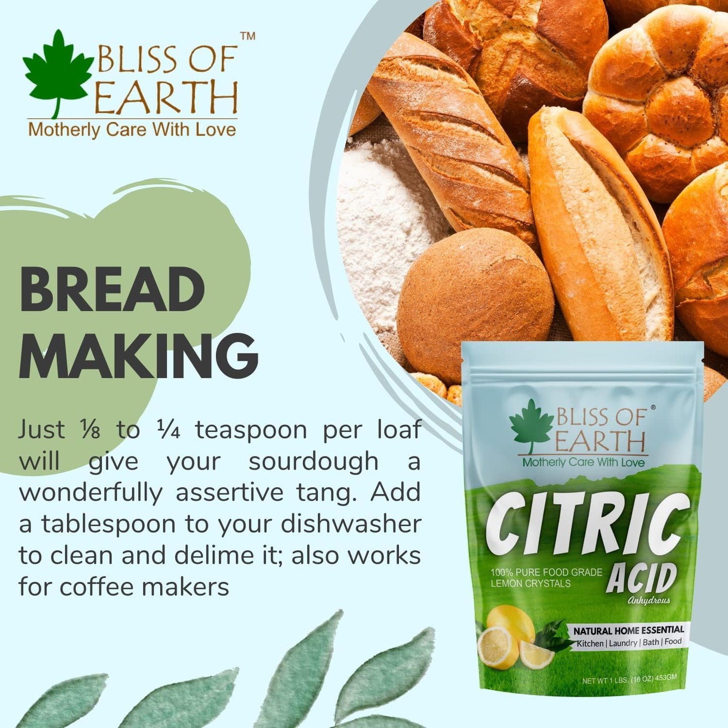 Bliss of Earth Citric Acid 100% Pure Food Grade Lemon Crystals Anhydrous Citric Acid Powder 907gm