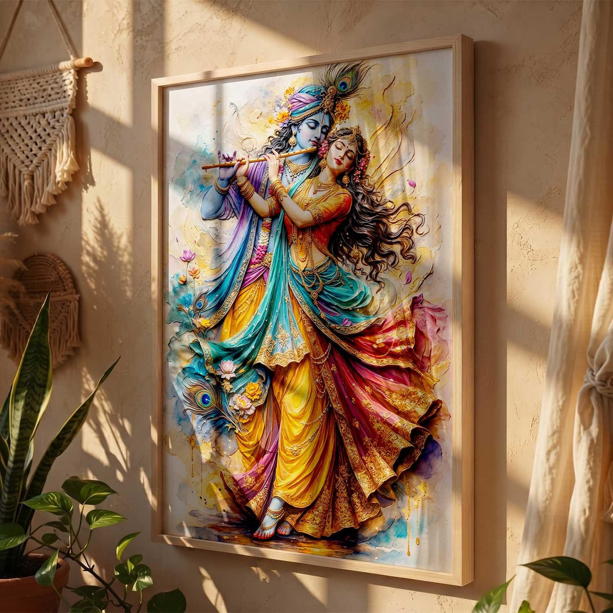 Hindu God Wall Art, 3D Textured Framed Print, Religious Spiritual Painting for Pooja Room, Living Room, Temple, Home Decor – Multiple Deity Designs (design 3, 13X19, Brown)
