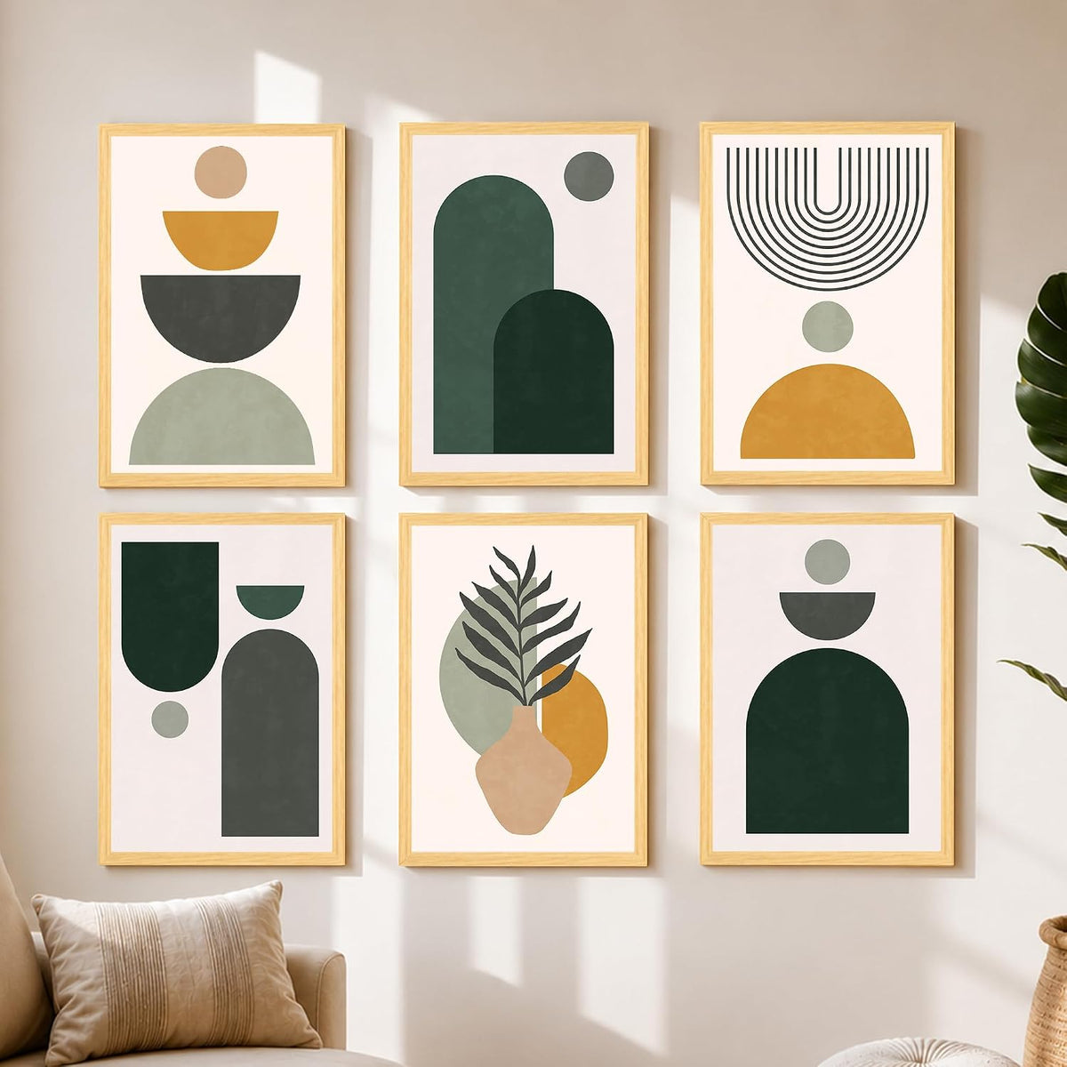 Boho Desert Framed Painting Wall Art Set of 6 | Sun, Moon, Botanical & Abstract Prints | Warm Earth Tones | Engineered wood Frame Wall Décor, (Size: A3)