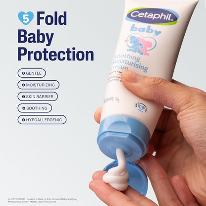 Cetaphil Baby Soothing Moisturising Cream 100 g for Newborns & Babies | 48H Hydration & 8H Skin Barrier Protection | With Glycerin, Sunflower Seed Oil & Sweet Almond Oil | Gentle Face & Body Moisturiser