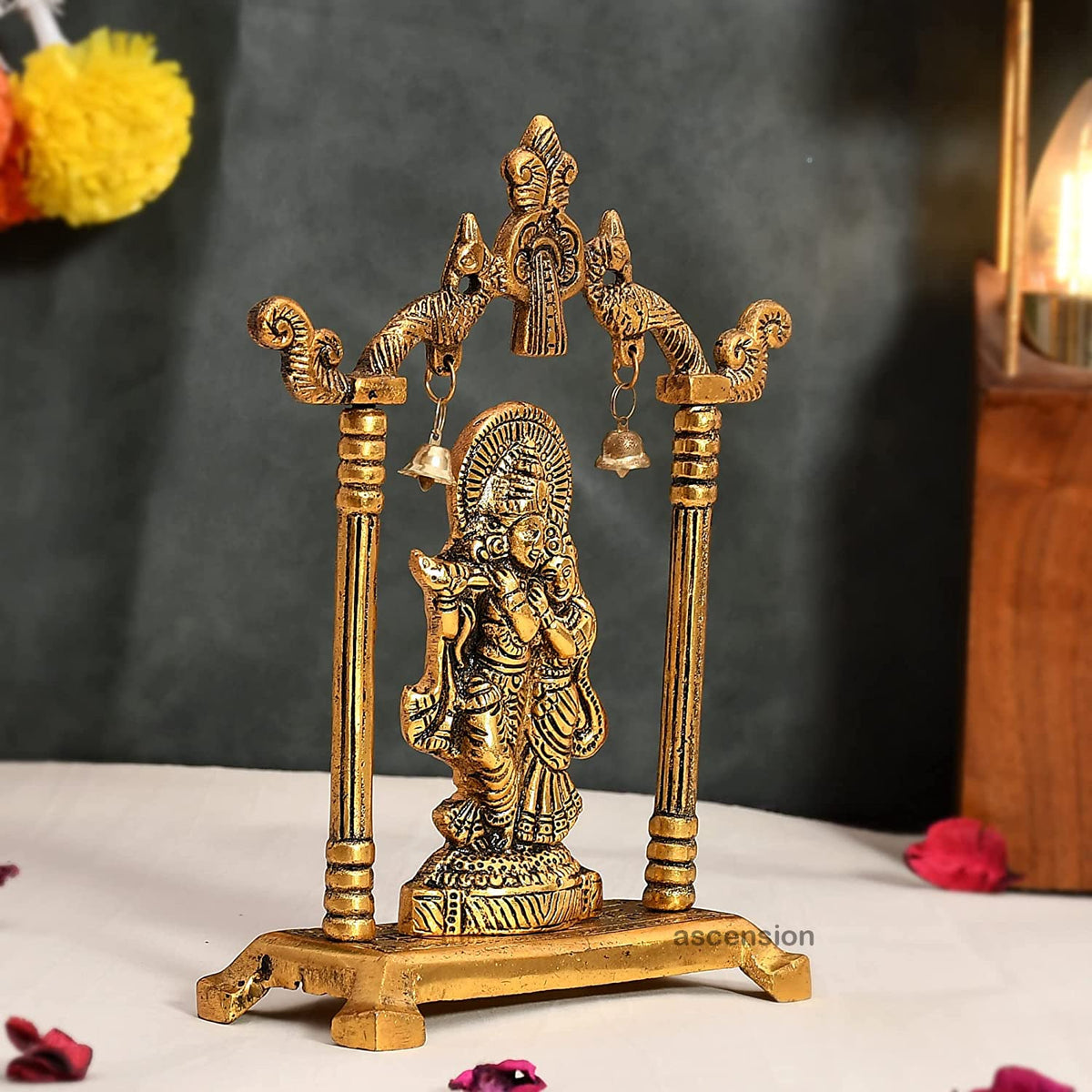 Designer Metal Radha Krishna Idol Couple Showpiece Radha Krishna Idol Murti for Home Décor Idol Showpiece Statue Diwali Home Decoration Items Festive Home Office Gifts,Golden