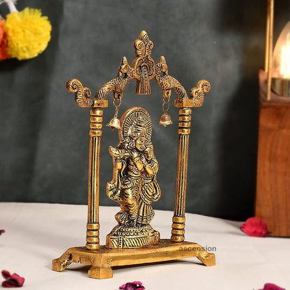 Designer Metal Radha Krishna Idol Couple Showpiece Radha Krishna Idol Murti for Home Décor Idol Showpiece Statue Diwali Home Decoration Items Festive Home Office Gifts,Golden