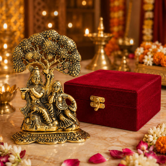 Lavanaya Silver Presents - Gold Plated Radha Krishna God Idol Statue | Showpiece with Premium Gift Box - Perfect for Marriage Anniversary, Wedding, Housewarming, and Birthday Gifting