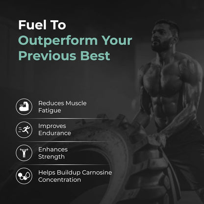 Man lifting a tire with text about fueling performance on a dark background