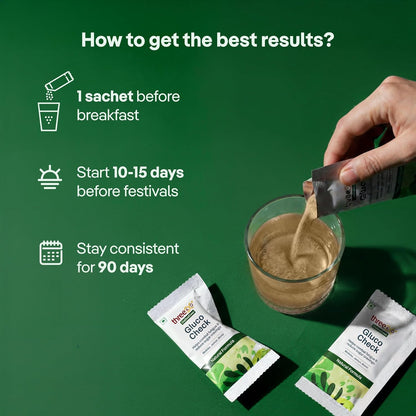 three60+ Gluco Check Powder | Diabetic Care & Diabetes Control Powder | Clinically Proven Diabetic Supplement for Blood Sugar Level | Better than Juice with Only Jamun, Karela | Natural, Non-GMO, Gluten Free | 15 Sachets | 15 Day Pack (Pack of 1)