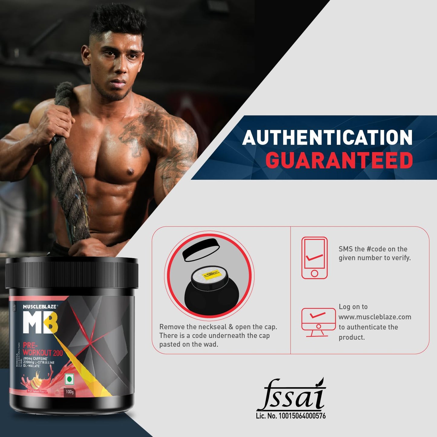 MuscleBlaze Pre Workout 200 (16 servings, 100g) | 200mg Caffeine, 2200mg Citrulline