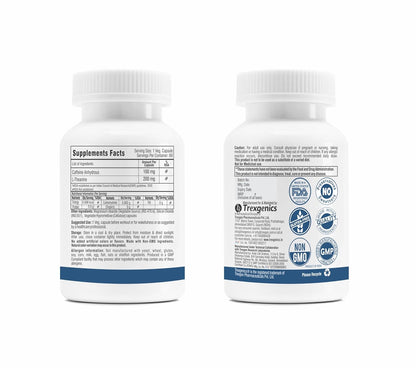 Trexgenics L-THEANINE 200 mg, CAFFEINE 100 mg Cognitive Function, Refresh, Focus, Mood, Endurance Support (Theanine 200mg + Caffeine 100mg (60 Veg Caps))