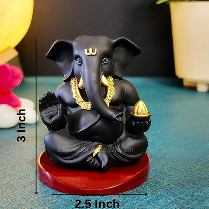 Handcrafted Poly Resin Ganesha Statue with Base - Perfect for Car Dashboard, Office Desk, Shelves, and Home Decor - Ideal Housewarming Gift! (AppuBlackwithbase)