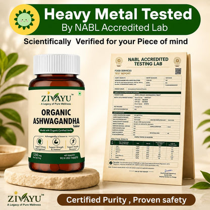 ZIVAYU Organic Ashwagandha Tablets 1200mg (600mg x 2 Per Serving) - Supports Stress & Anxiety Relief, Sleep & Muscle Recovery - USDA & India Organic Certified - Heavy Metal Tested - 90 Tablets