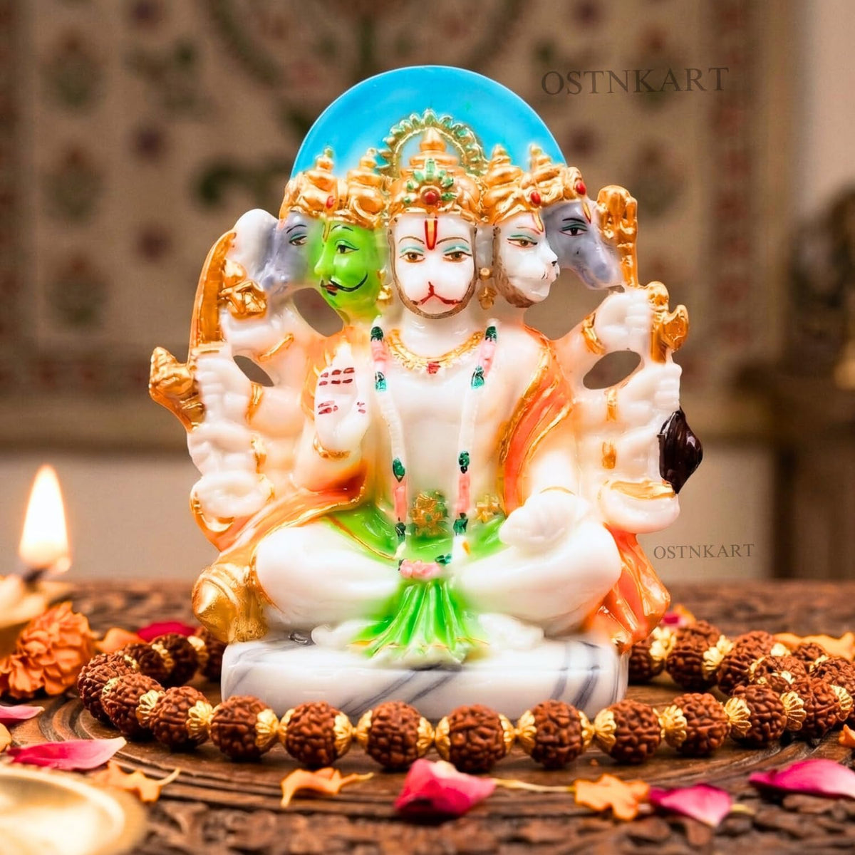 Panchmukhi Hanuman Murti 6 inch Marble Dust Multicolour God Idol for Home Decor, Pooja Room,Temple,Vastu Statue,Gifting