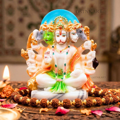 Panchmukhi Hanuman Murti 6 inch Marble Dust Multicolour God Idol for Home Decor, Pooja Room,Temple,Vastu Statue,Gifting